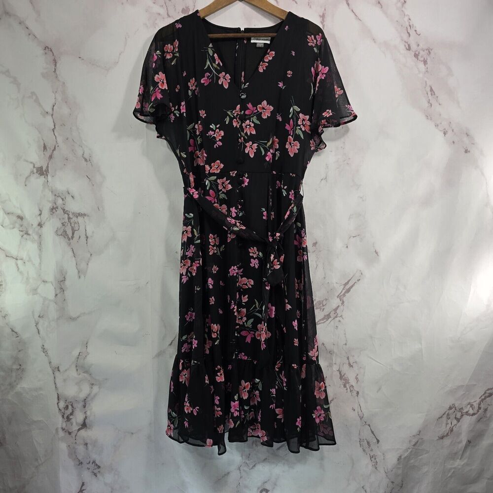 Calvin Klein Black Dress with Pink Floral Print
